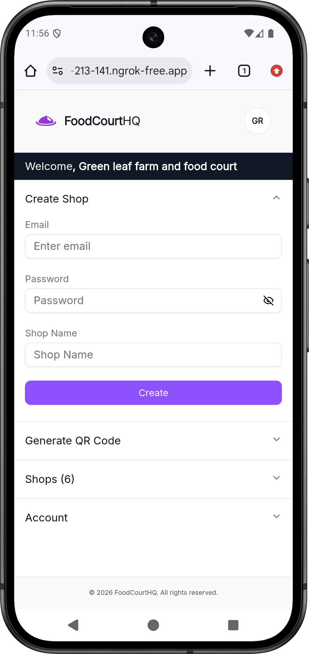 Food court owner admin dashboard